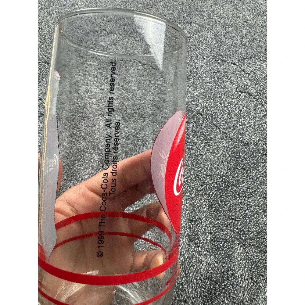 Vintage‎ 1999 Coca-Cola Glass Tumbler Red Logo Contour Bottle Double Stripe 6 in
